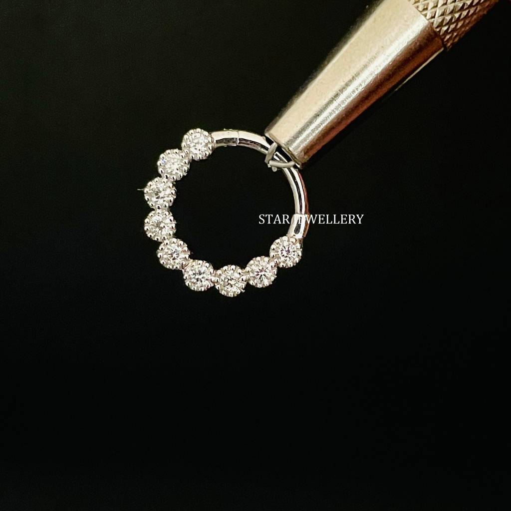 Septum Nose Ring In 925 Sterling Silver Bezel Set Miligrain Moissanite Diamond Daith Piercing : STE27