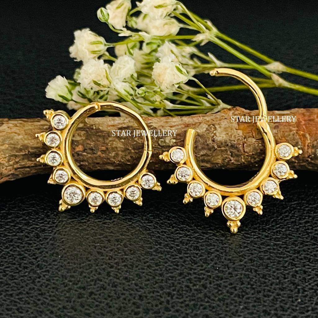 925 Sterling Silver Bezel Set Moissanite Diamond Fake Daith Clicker Septum Nose Ring : STE253