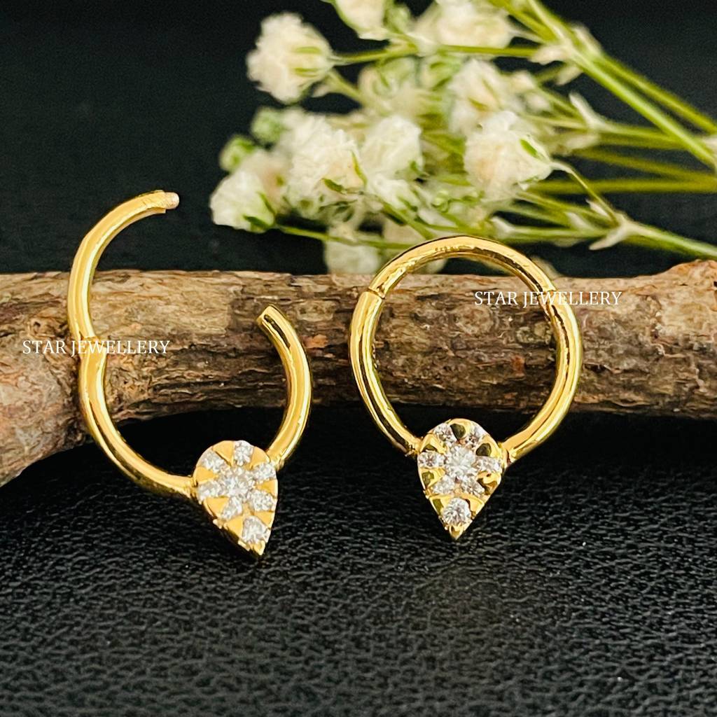 Septum Nose Ring In 925 Sterling Silver In  Moissanite Diamond Pear Shape  Piercing : STE168