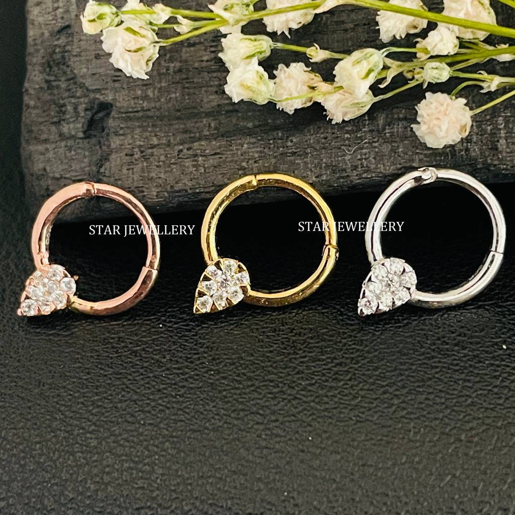 Septum Nose Ring In 925 Sterling Silver In  Moissanite Diamond Pear Shape  Piercing : STE168