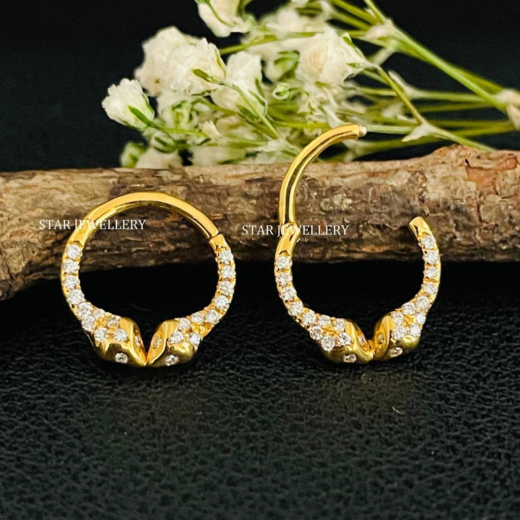 Septum Nose Ring In 925 Sterling Silver In Moissanite Diamond Dual Snake  Piercing : STE224