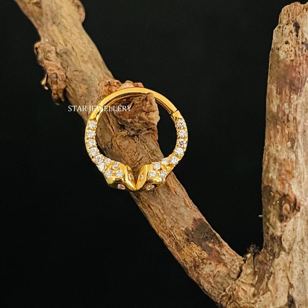 Septum Nose Ring In 925 Sterling Silver In Moissanite Diamond Dual Snake  Piercing : STE224
