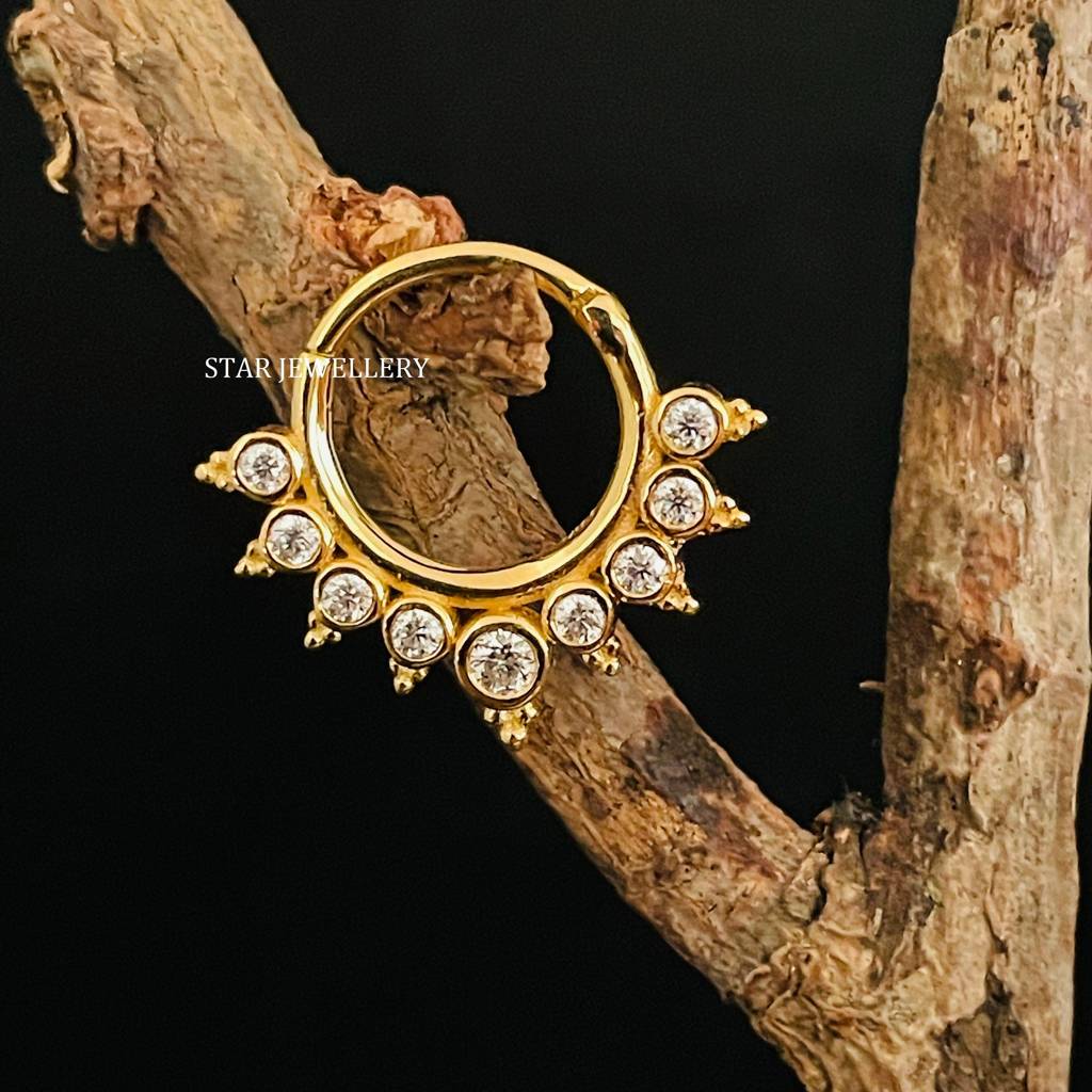 925 Sterling Silver Bezel Set Moissanite Diamond Fake Daith Clicker Septum Nose Ring : STE253