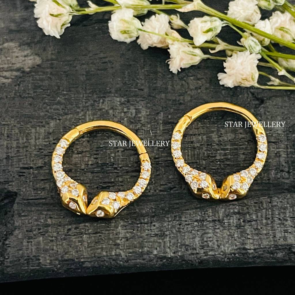 Septum Nose Ring In 925 Sterling Silver In Moissanite Diamond Dual Snake  Piercing : STE224