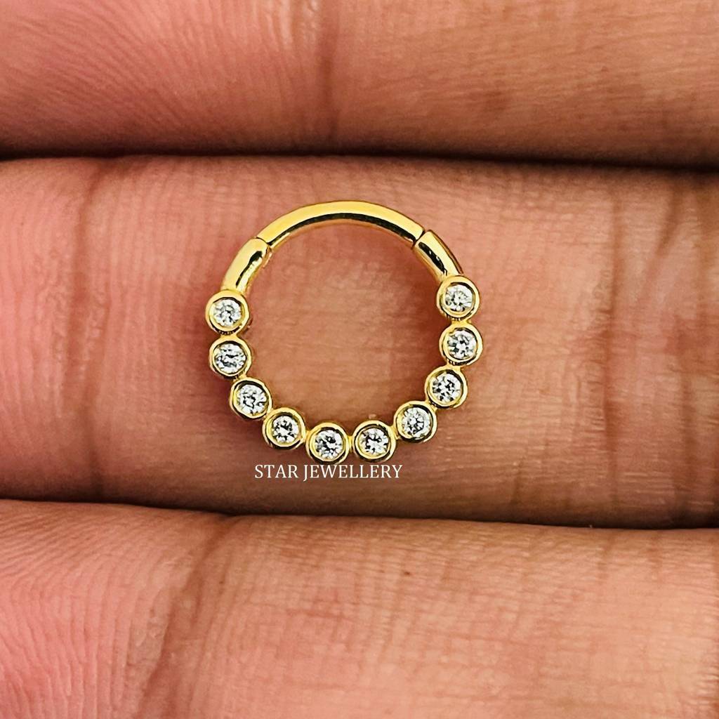 925 Sterling Silver Bezel Set Minimalist Moissanite Diamond Daith Clicker  Septum Nose Ring : STE69