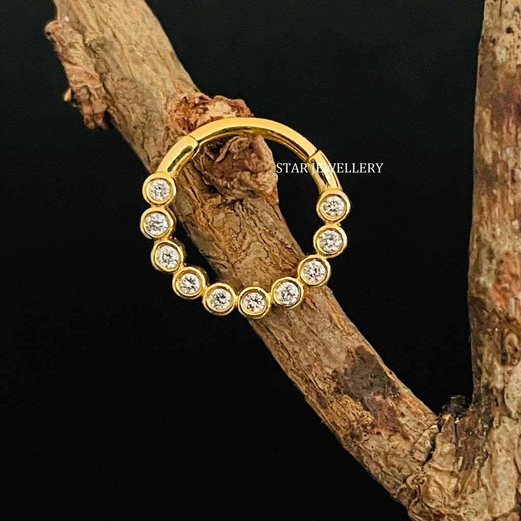 925 Sterling Silver Bezel Set Minimalist Moissanite Diamond Daith Clicker  Septum Nose Ring : STE69