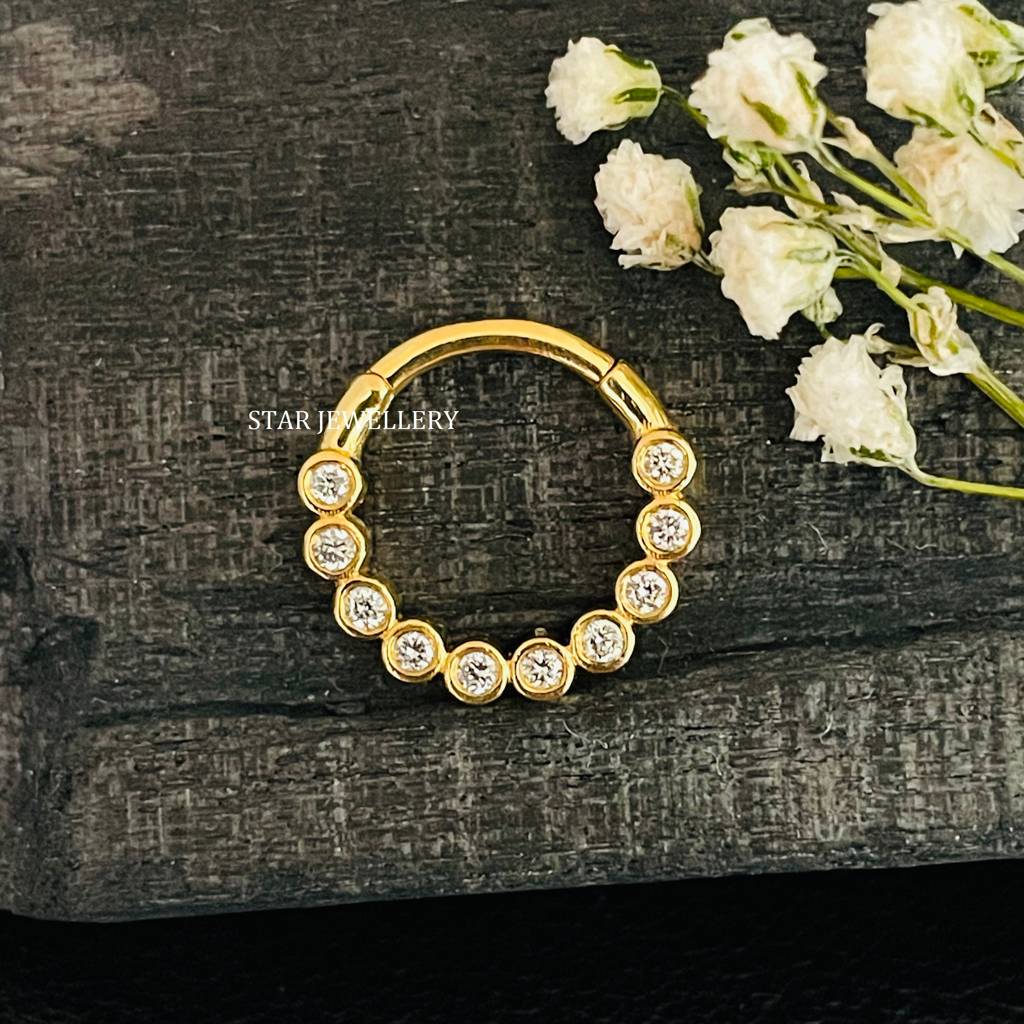 925 Sterling Silver Bezel Set Minimalist Moissanite Diamond Daith Clicker  Septum Nose Ring : STE69
