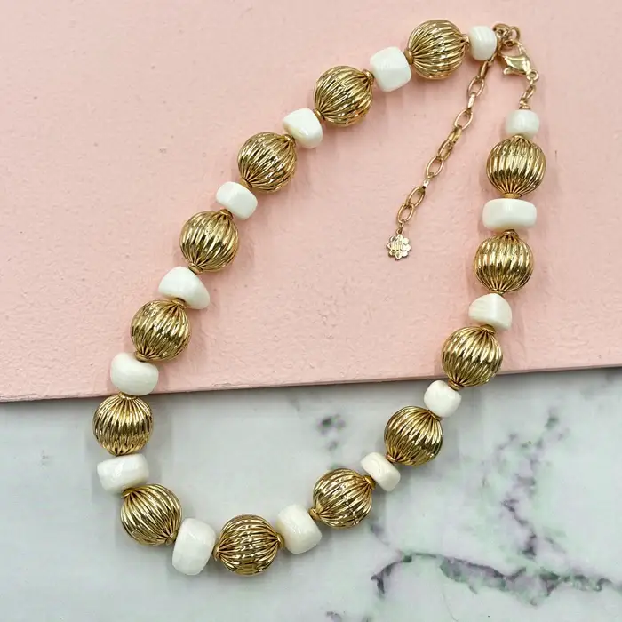 Tfc Vortex Bold Bead White Stone Gold Plated Necklace : 20193