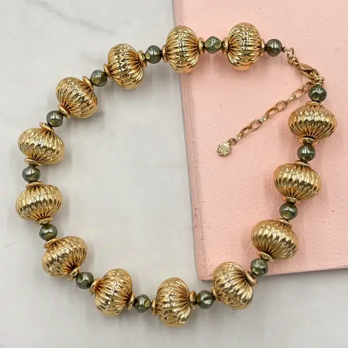 Tfc Vortex Bold Bead And Black Pearl Gold Plated Necklace : 20189
