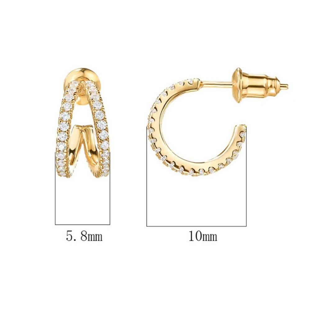 14K Gold Plated Double Half Hoops With Zircons| Lightweight, Daily Wear Earrings : AXY1124E1004