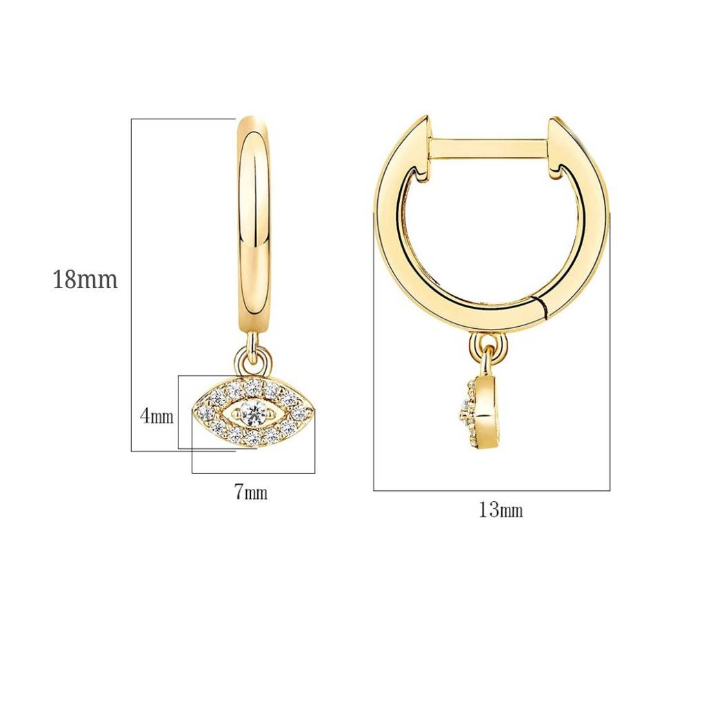 14K Gold Plated Hoops With Evil Eye Shaped Drop Earrings With Zircon Stones : AXY1124E1013