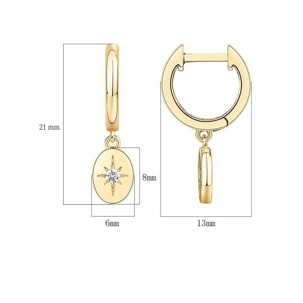 14K Gold Plated Hoops With Star Drops| Lightweight Daily Wear Earrings : AXY1124E1014