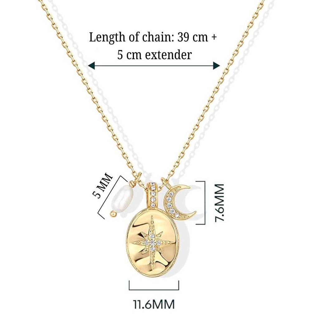 14K Gold Plated Star And Moon Pendant Necklace | Daily Wear Necklace : AXY1124PN0001