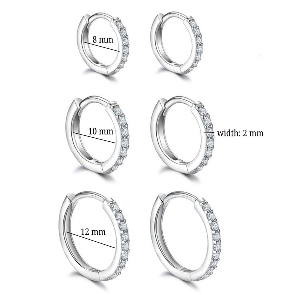 14K Silver Plated Hoops With Zircons - Set Of 3, Lightweight Daily Wear Earrings : AXY1124E1018S