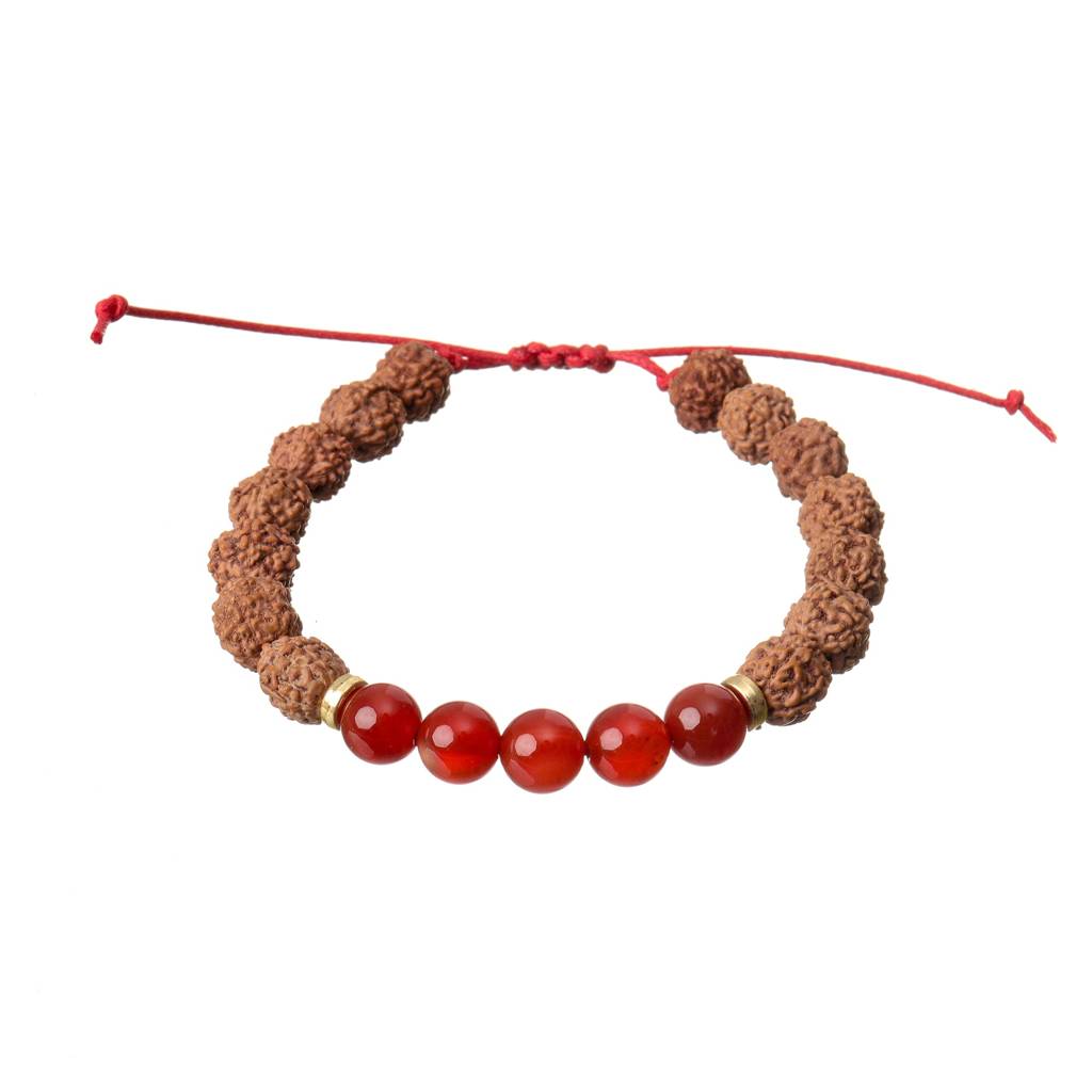 5 Mukhi Rudraksha & Carnelian Natural Stone Bracelet : BD-155