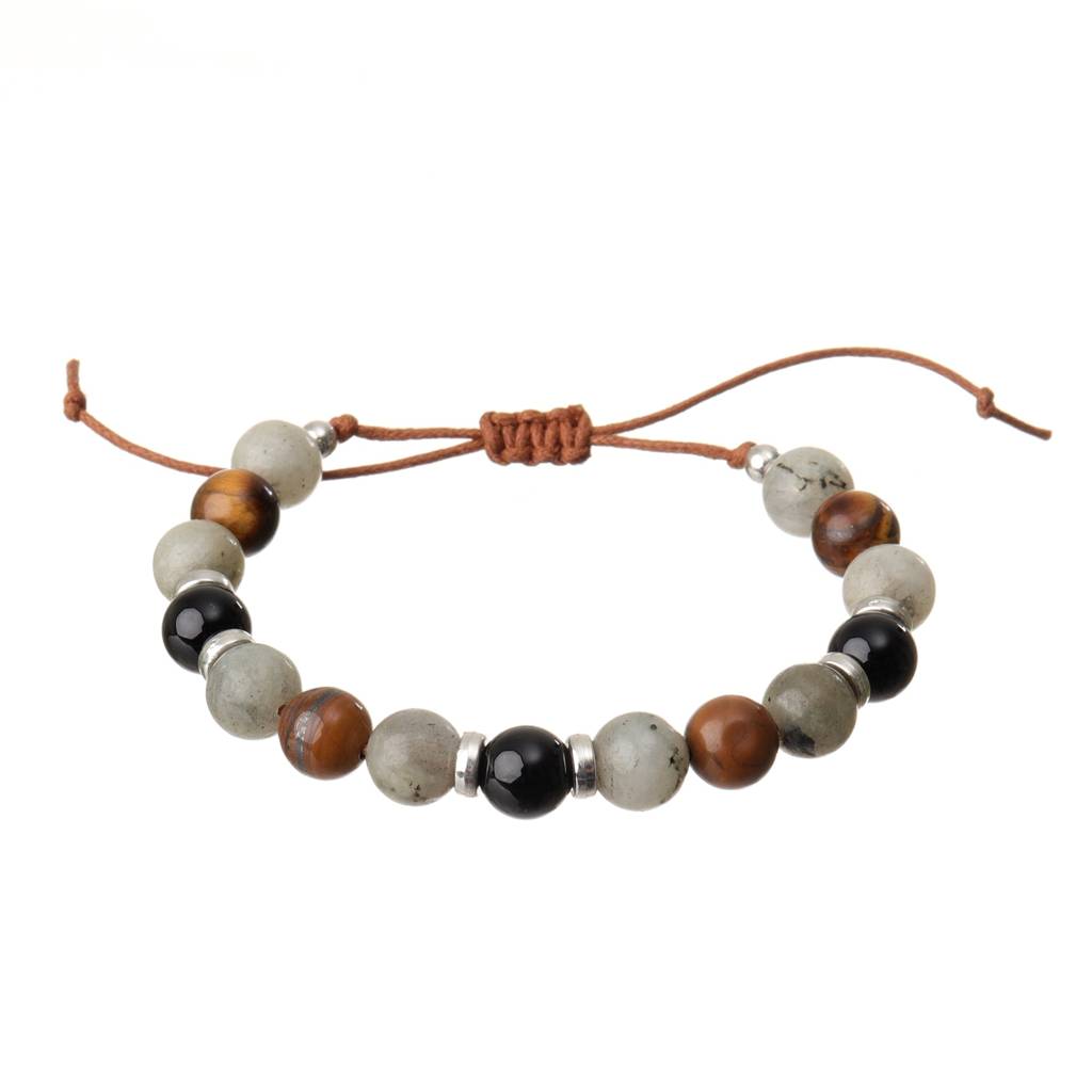 Warrior Soul Bracelet - Black Obsidian, Labradorite & Tiger Eye Natural Stone : BD-148