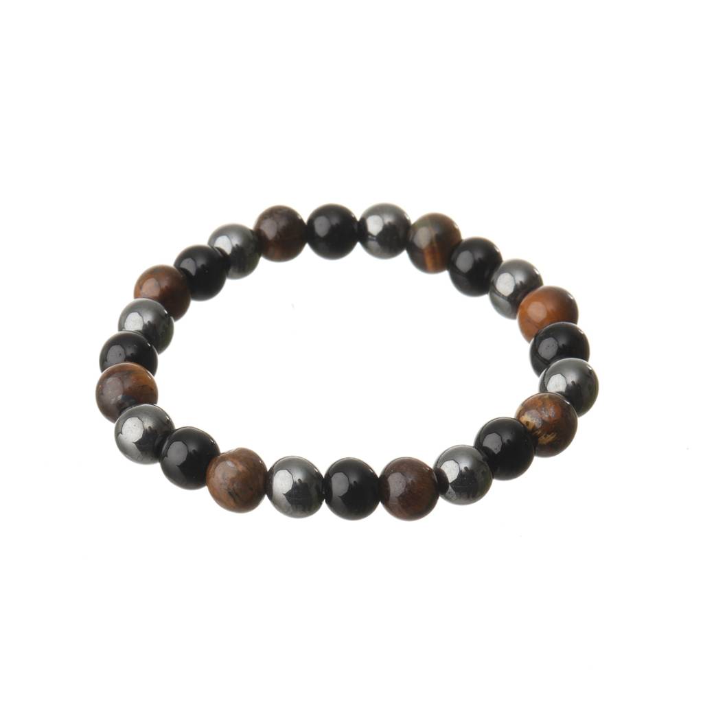 Triple Protection Bracelet - Tiger Eye, Hematite, Black Obsidian Natural Stone : BD-164