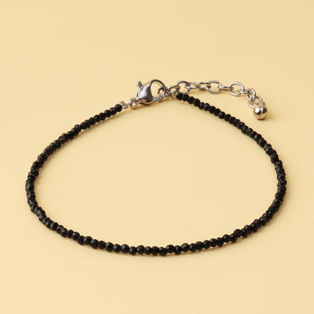 Black Tourmaline Natural Stone Anklet : AK-012