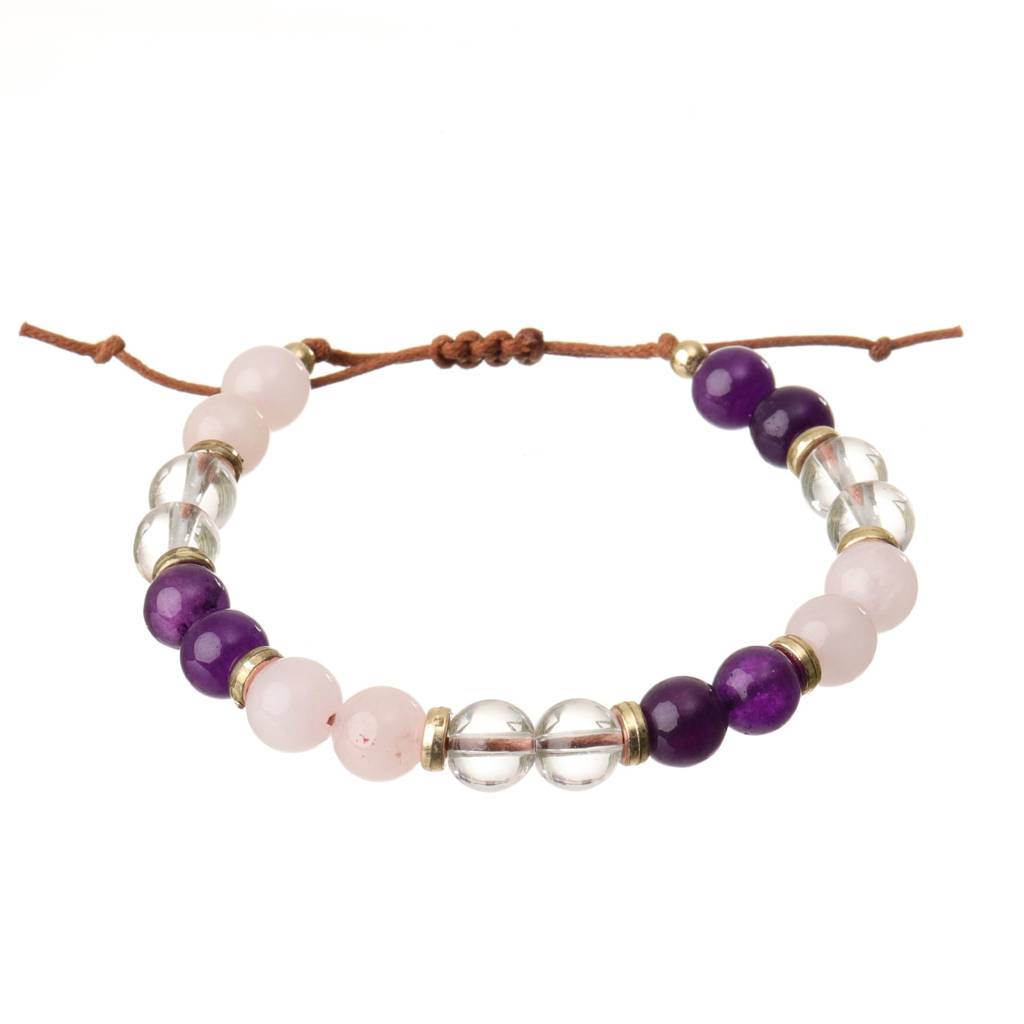 Heart & Soul Bracelet - Amethyst, Clear Quartz & Rose Quartz Natural Stone : BD-144