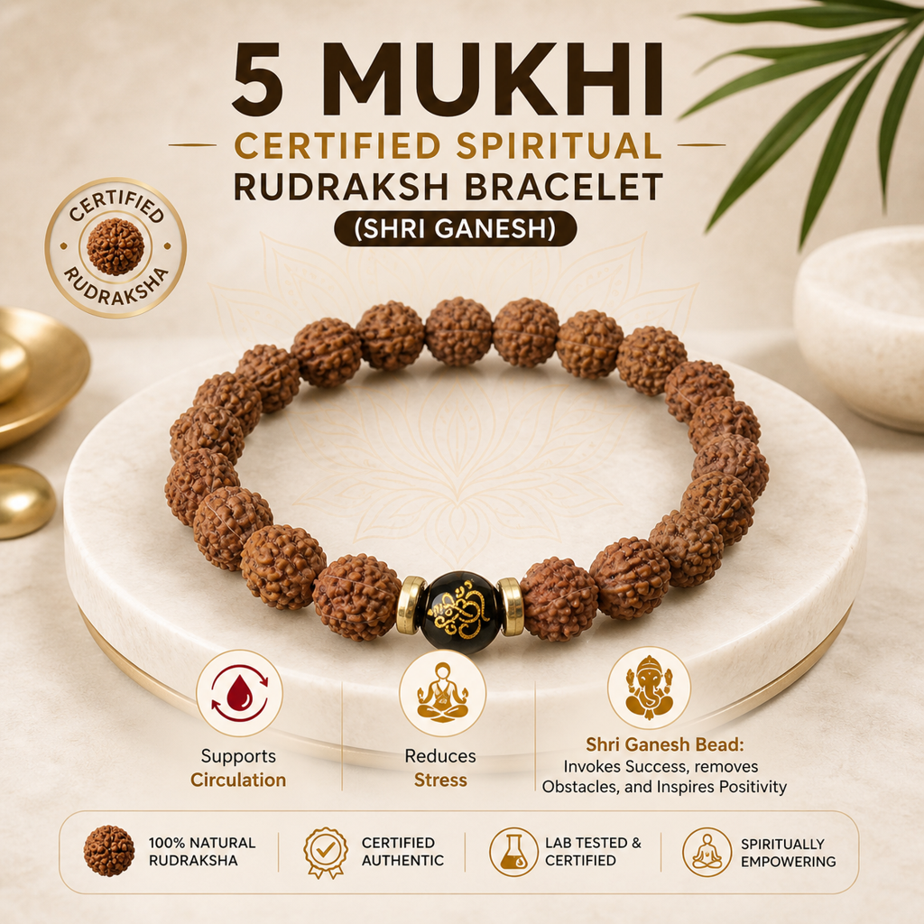 5 Mukhi Certified Spiritual Rudraksh Bracelet (Shri Ganesh) : BD-153SG