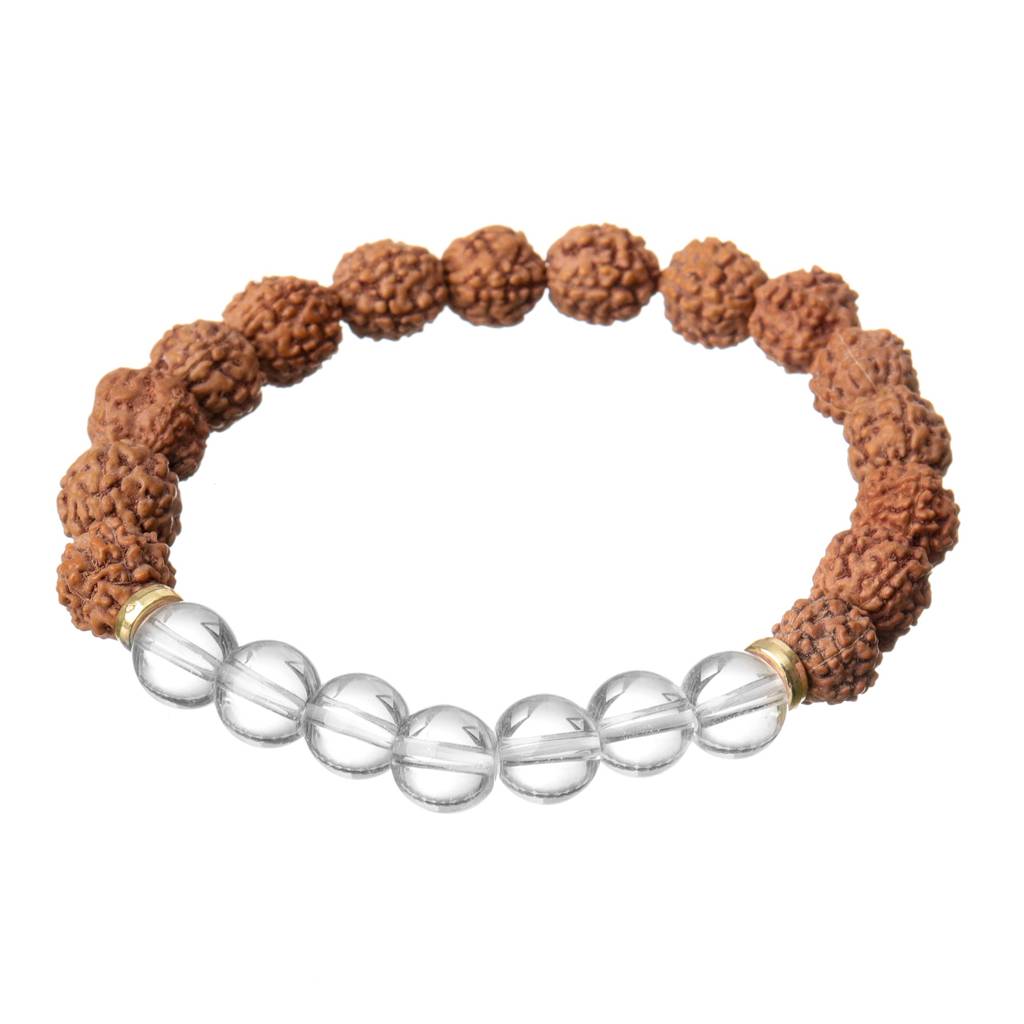 5 Mukhi Rudraksha & Clear Quartz Natural Stone Bracelet : BD-157