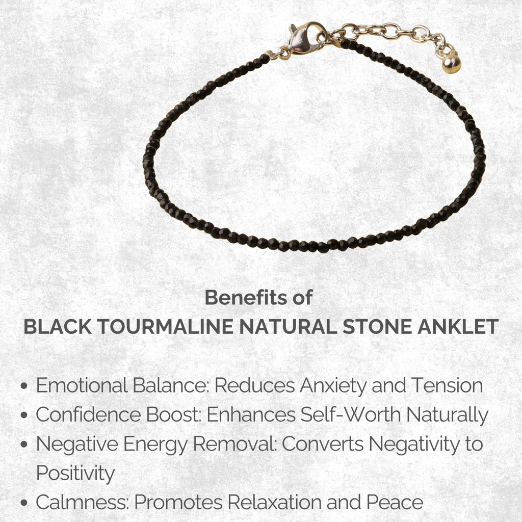 Black Tourmaline Natural Stone Anklet : AK-012