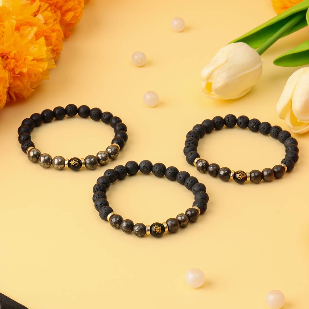 Strength & Faith Spiritual Pyrite Natural Stone Bracelet (Shri Ganesh) : BD-159SG