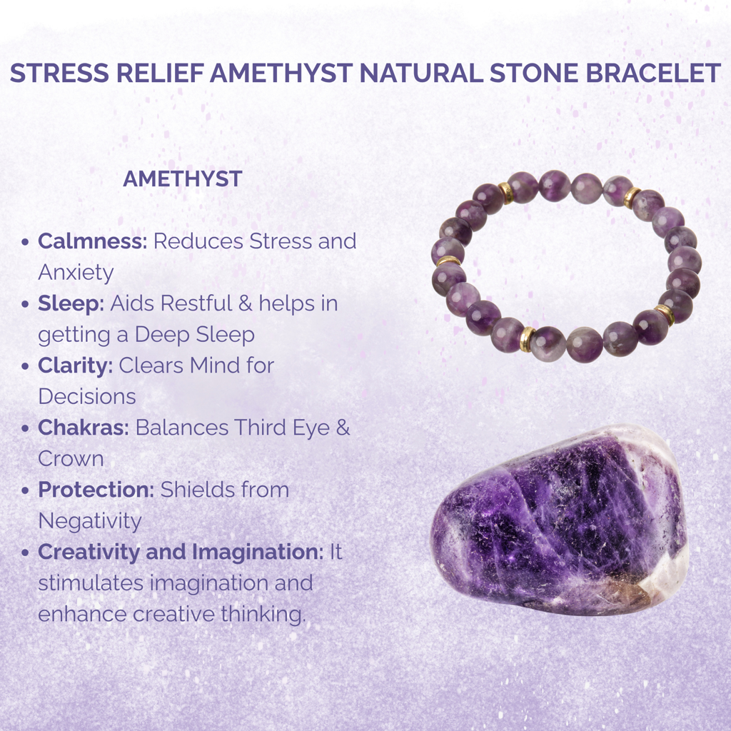 Stress Relief Amethyst Natural Stone Bracelet : BD-114