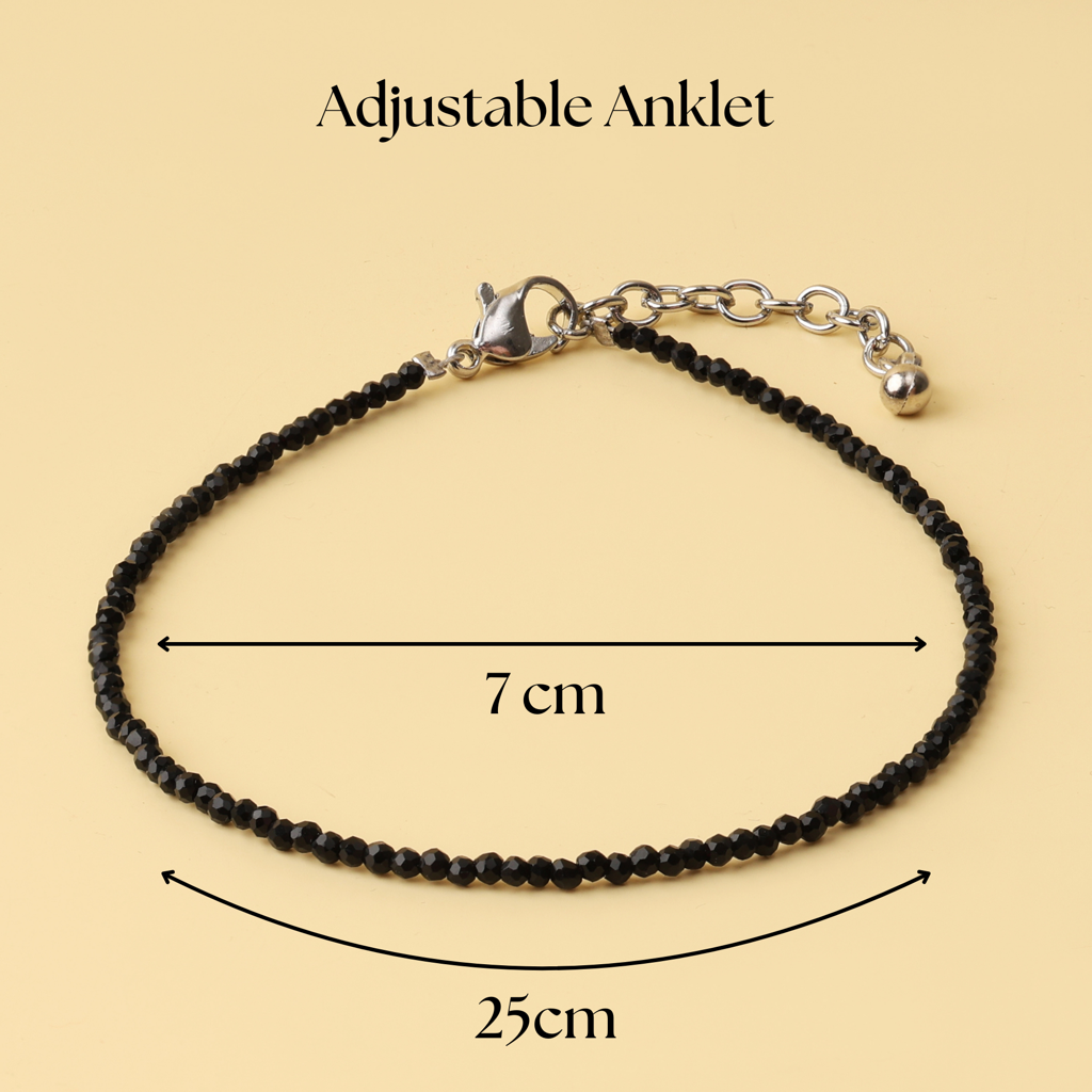 Black Tourmaline Natural Stone Anklet : AK-012