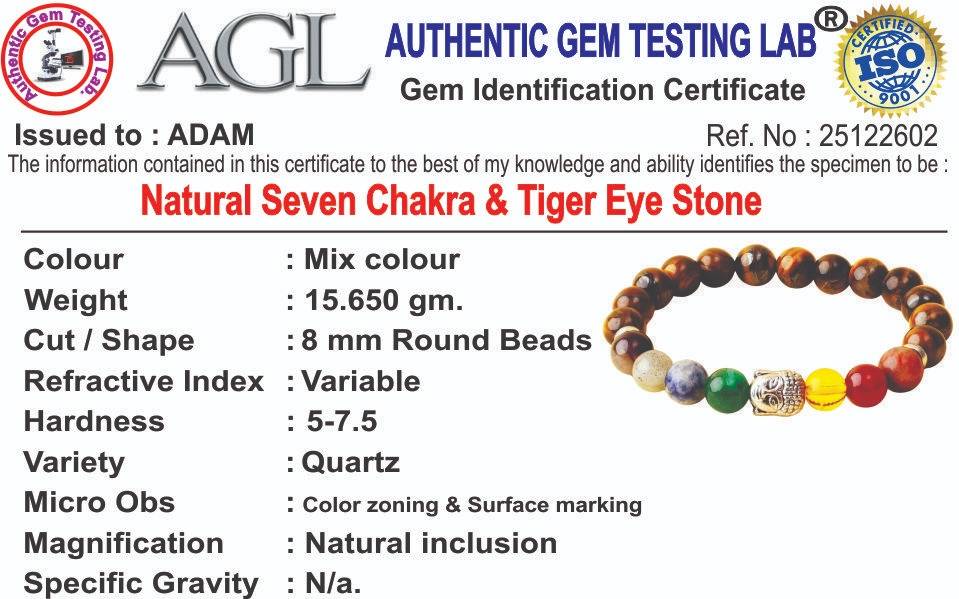 Tiger Eye 7 Chakra Natural Stone Bracelet : BD-216