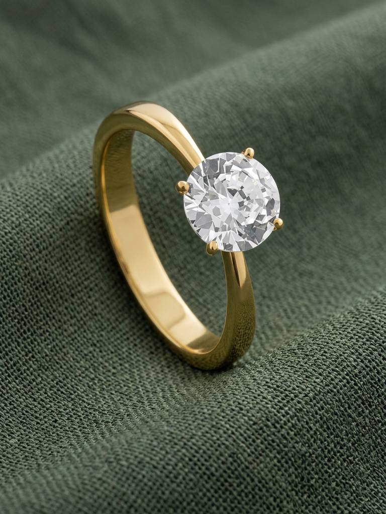 18K Gold Plated Solitaire Ring Stainless Steel Waterproof & Anti-Tarnish : R28ASSS7G