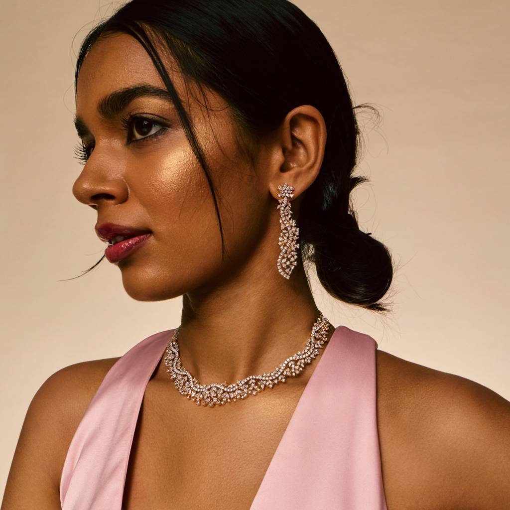White Rhodium-Gold - Plated Party Wear Zircon Necklace - 457496 : 457496