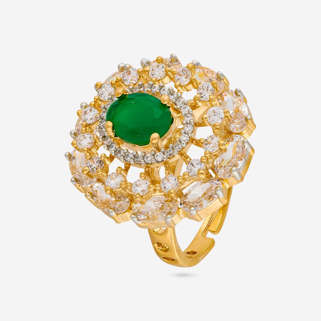 Rhodium-Gold - Plated Party Wear Zircon Finger Ring - 458702 : 458702