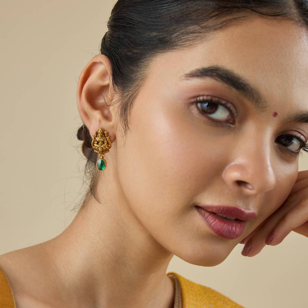 Green Gold - Plated Festive Temple Earring - 441360 : 441360