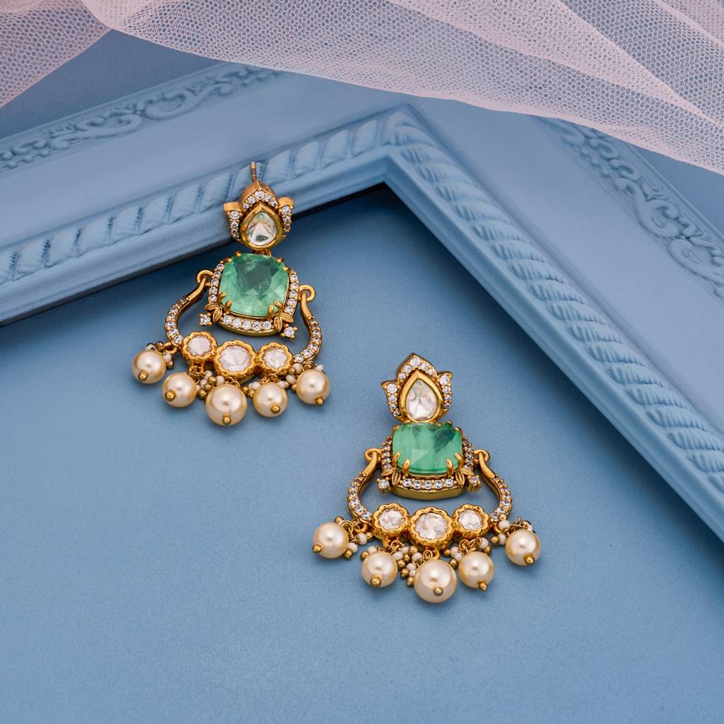 Victorian - Plated Bridesmaid Kundan Earring - 463833 : 463834