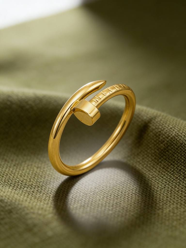 18K Gold Plated Stainless Steel Waterproof & Anti-Tarnish Golden Nail Ring : R102SJSS7G