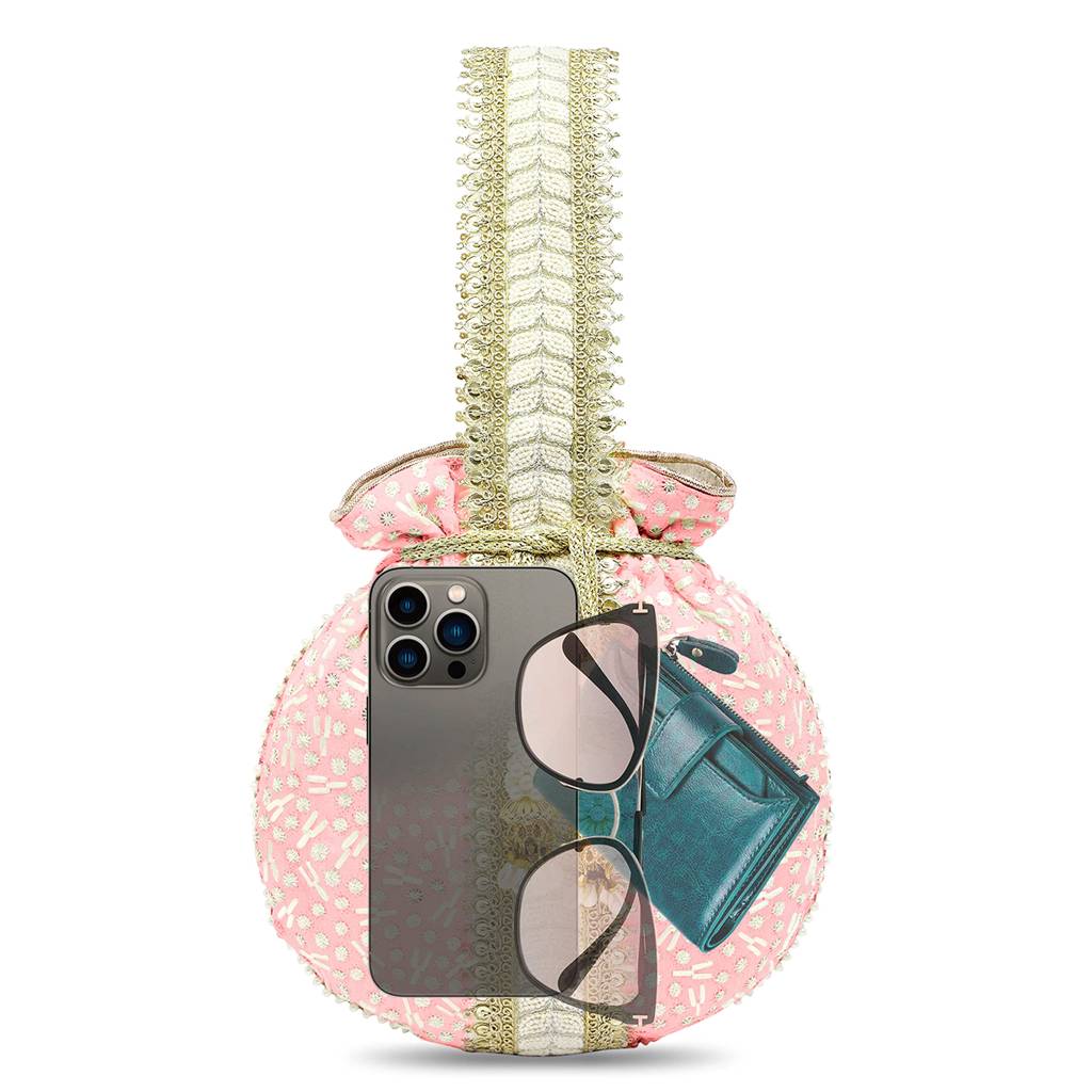 Potli Bags For Women Evening Bag Clutch Ethnic Bride Purse With Drawstring(P93Br) : P93PK