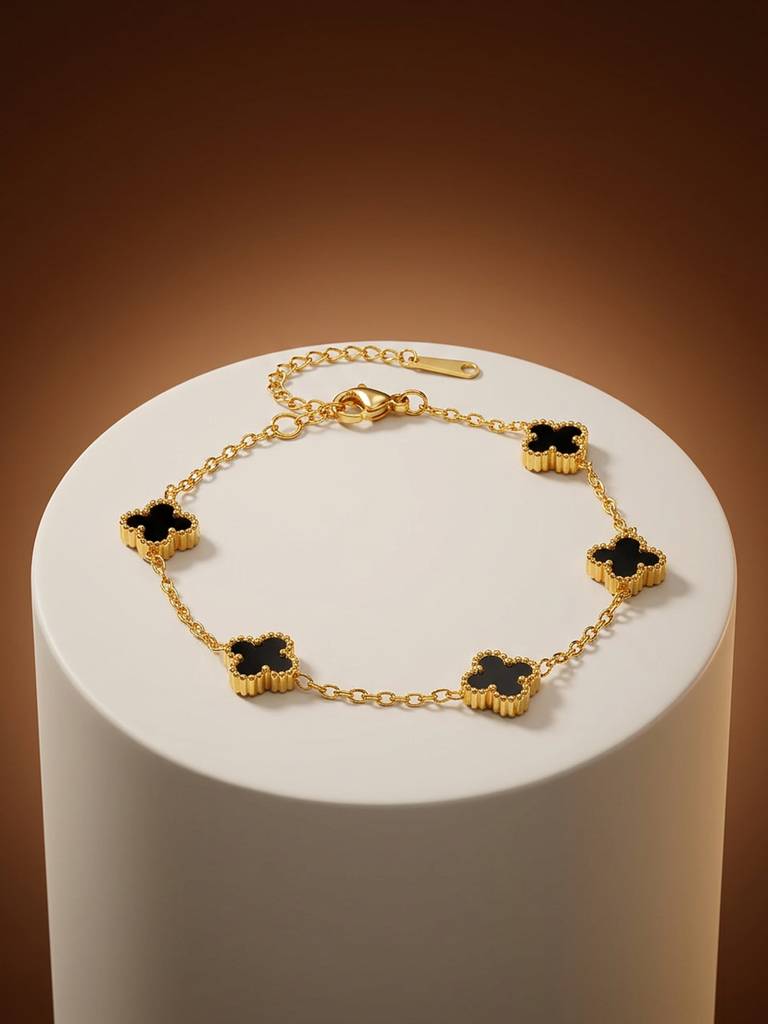 18K Gold Plated Golden Clover Bracelet Stainless Steel Waterproof & Anti-Tarnish : B62SJSS0G