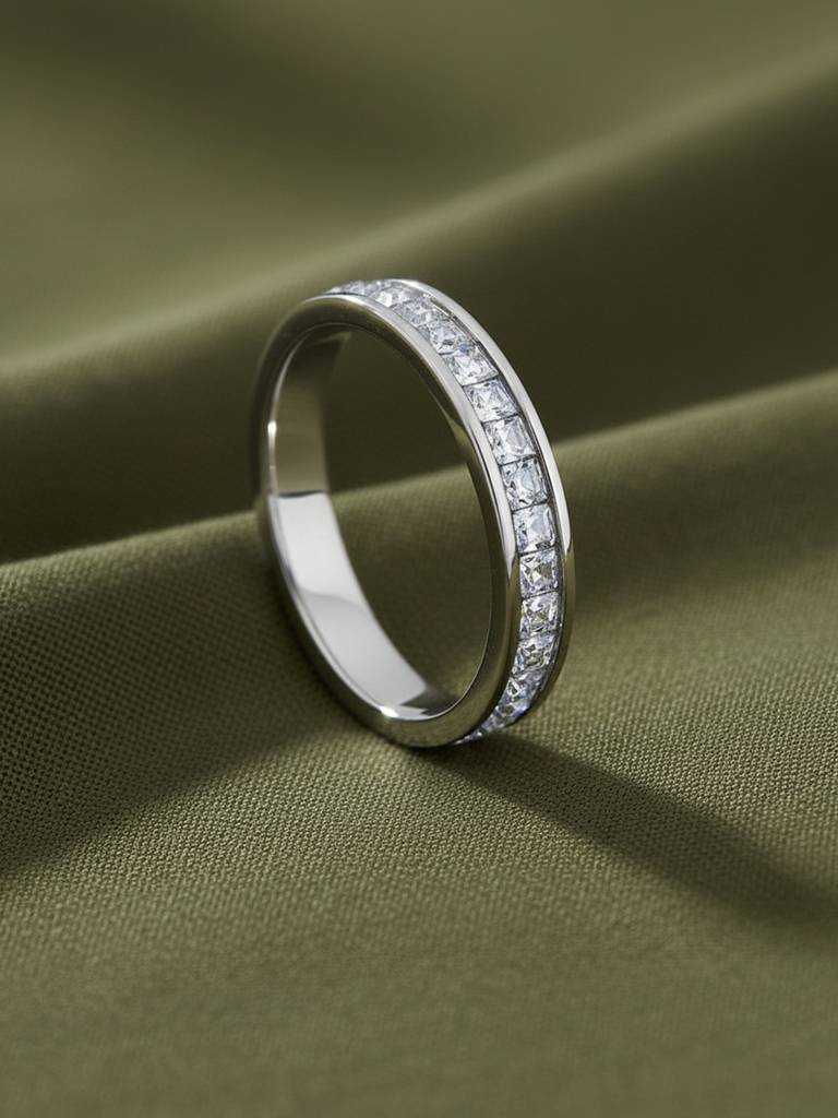 Rohdium Plated Crystal Band Ring Stainless Steel Waterproof & Anti-Tarnish : R78SJSS7S