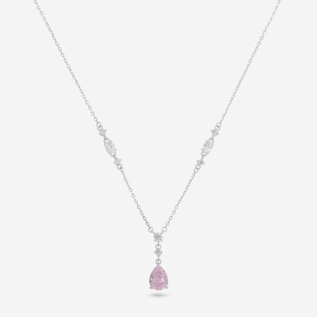 White Rodium Plated - Office Wear Silver Necklace - 466578 : 466579