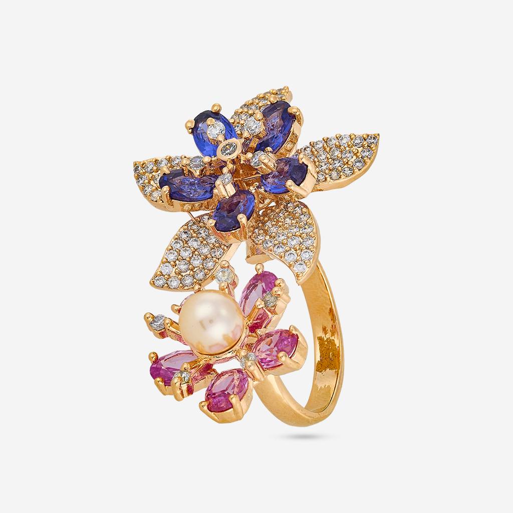Gold - Plated Party Wear Zircon Finger Ring - 460778 : 460778