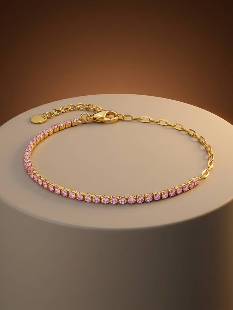18K Gold Plated Half Chain Tennis Bracelet Stainless Steel Waterproof & Anti-Tarnish : B5ASSS0G