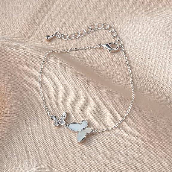 Plated Cubic Zirconia Studded Butterfly Style Adjustable Bracelet Fashion Jewellery For Women & Girls : PX8B116S