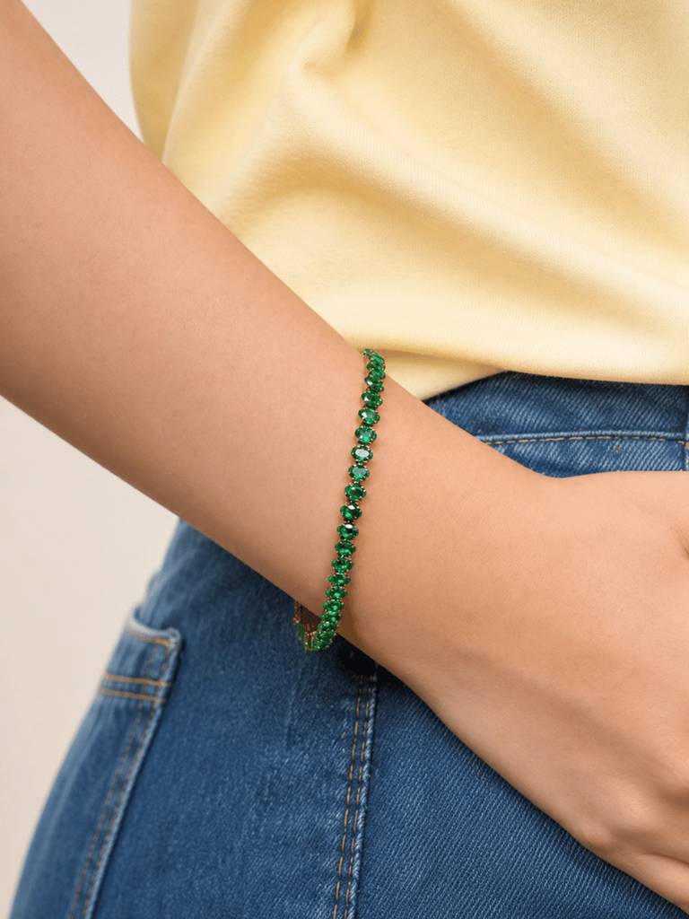 18K Gold Plated Radiant Tennis Bracelet Stainless Steel Waterproof & Anti-Tarnish. : B78ASSS0G