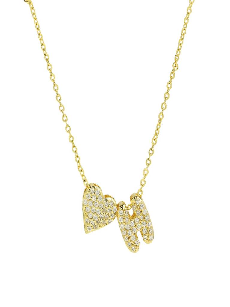Reversible Initial Letter & Heart With Zircons Gold Plated Antitarnish Pendant : ABY0226P201GH