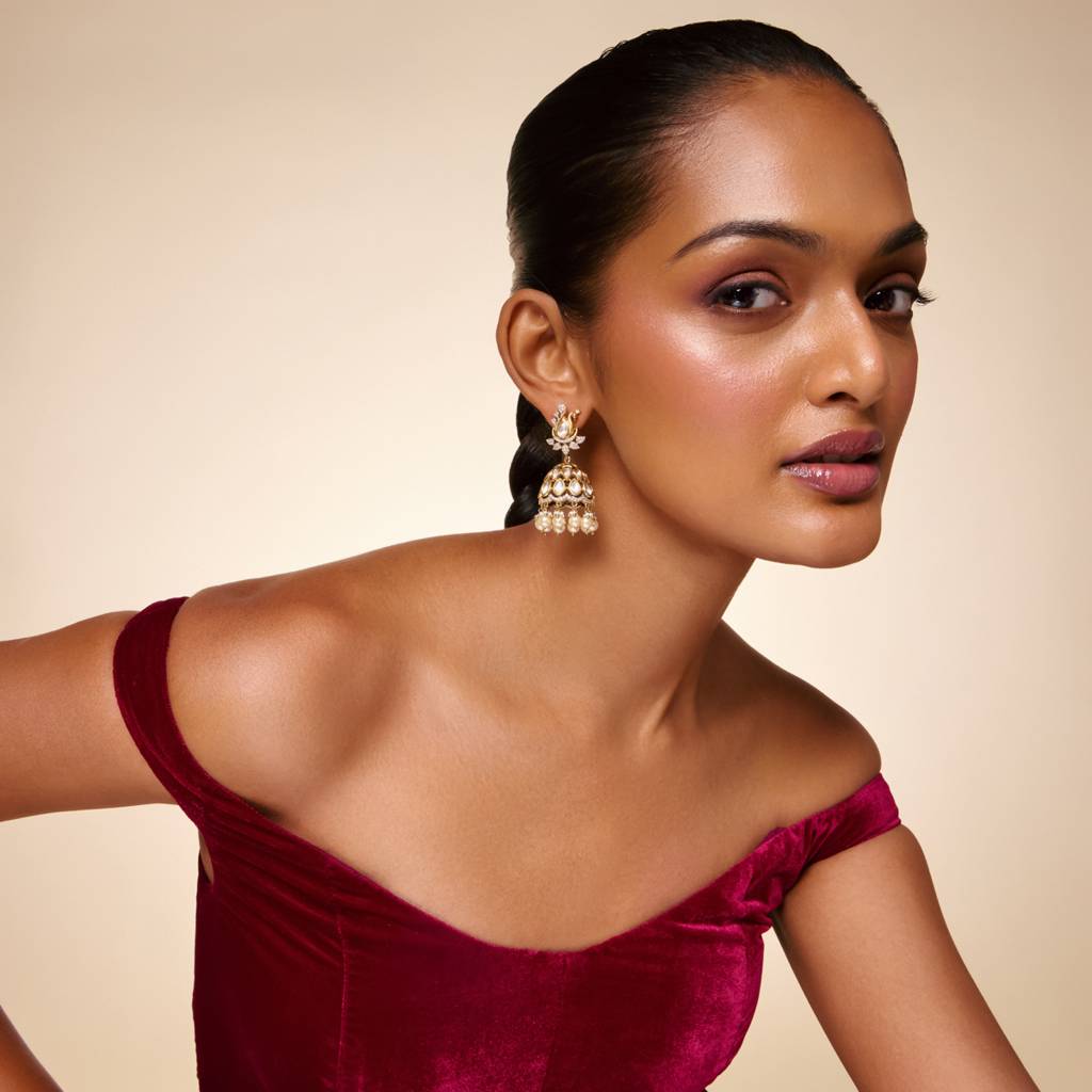 White Victorian - Plated Bridesmaid Kundan Earring - 463842 : 463842