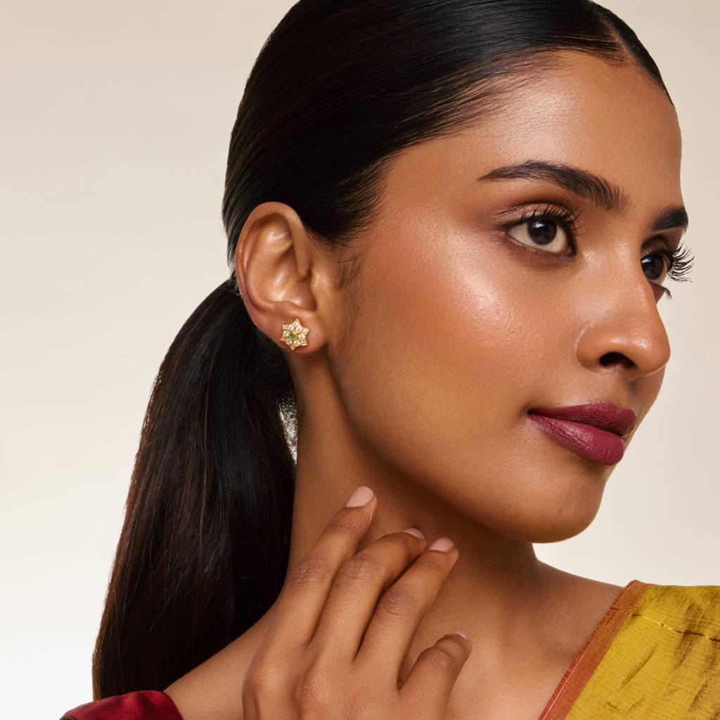 Green Gold - Plated Festive Temple Earring - 462030 : 462030