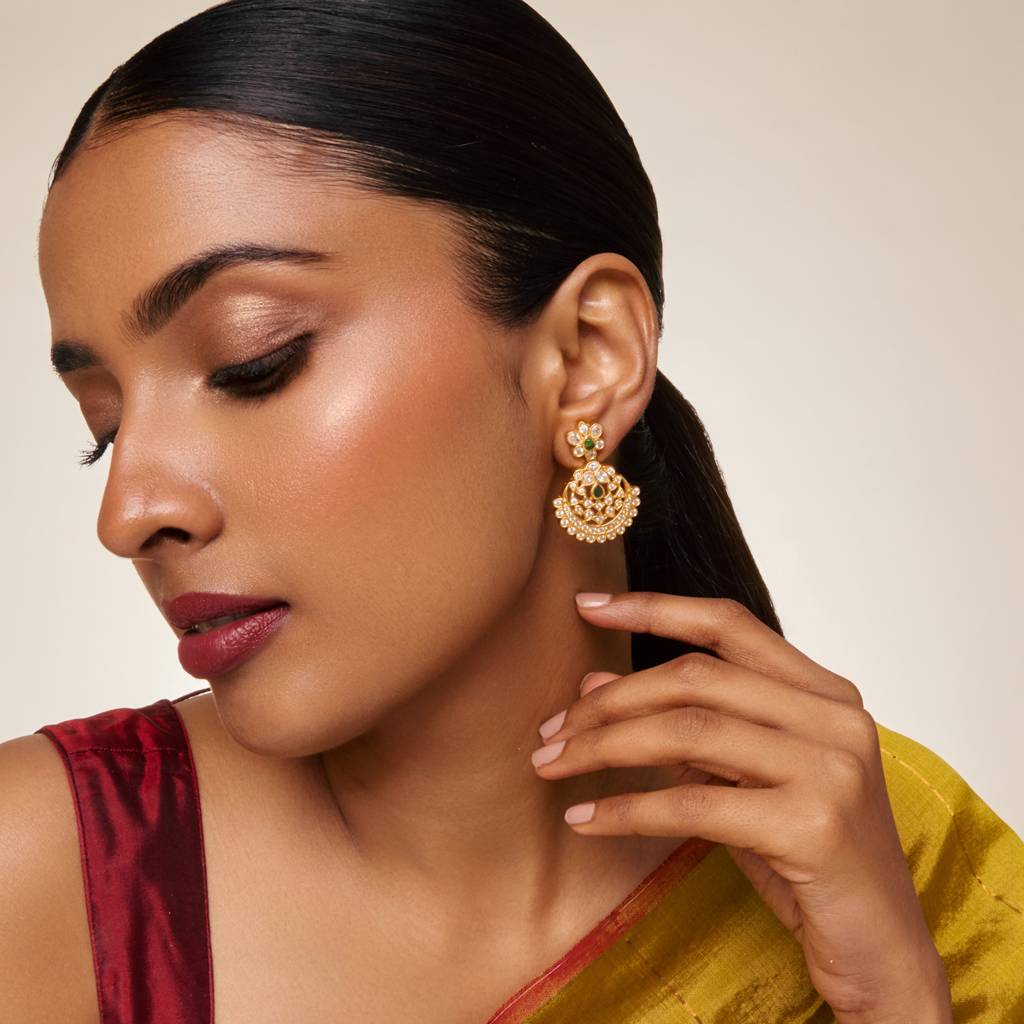 Green Gold - Plated Festive Temple Earring - 462022 : 462022