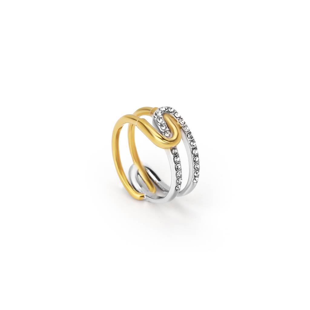 Fusion Interlock Sparkle Ring For Women - Waterproof & Anti-Tarnish : RG0115-6