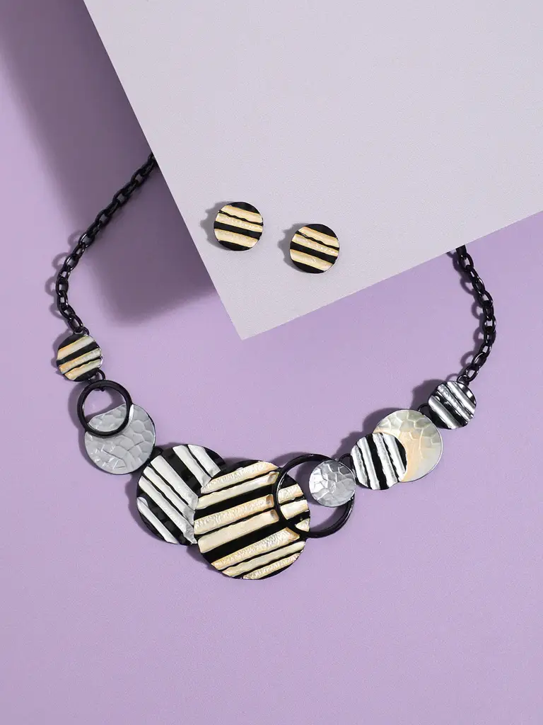 Women'S Multicolour Textured Circular Jewellery Set : SOHIJS9802
